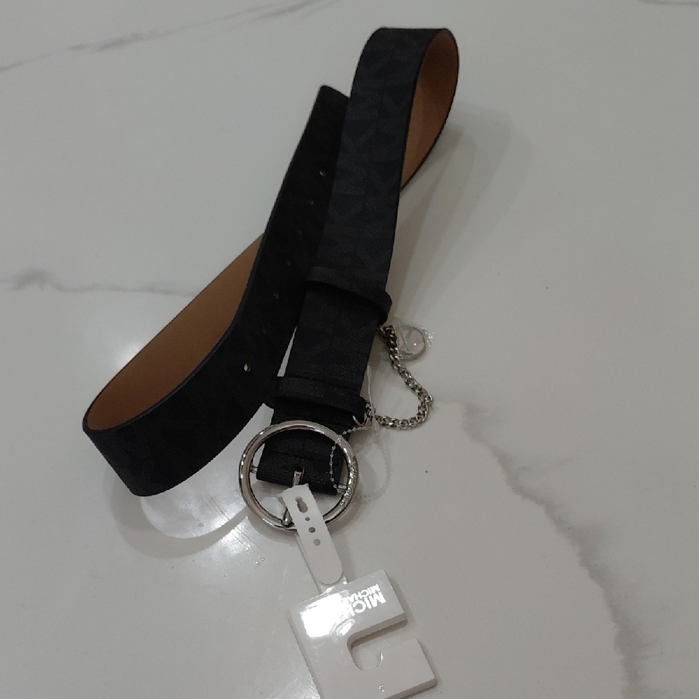 Black Patterned Belt with Silver Buckle